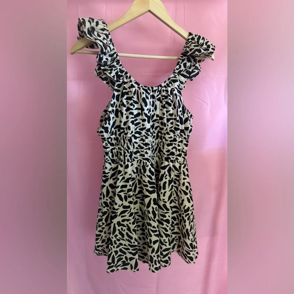 Short Sleeved Ruffle Animal Print Mini Dress - Picture 2 of 5